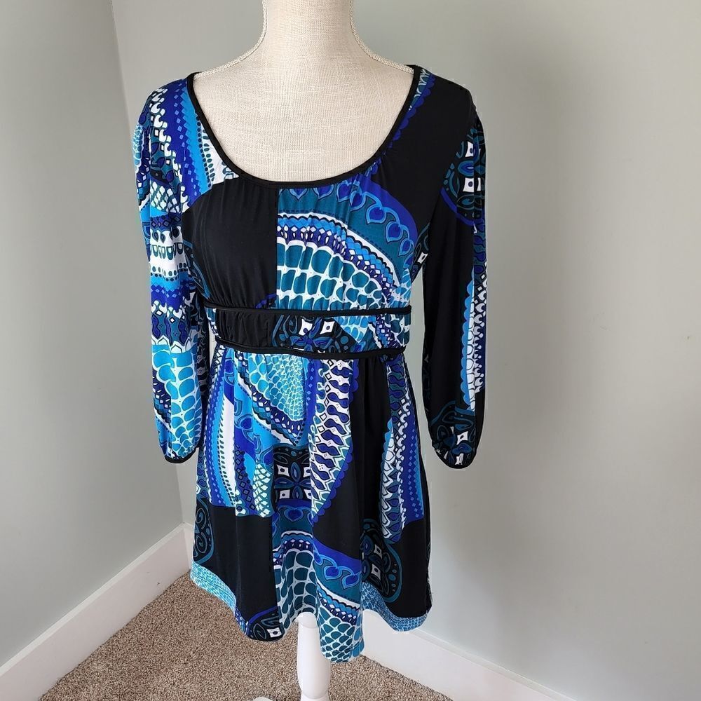 New Directions Women’s Pull Over 3/4 Sleeve Midi Scoop Neck Dress Size Small